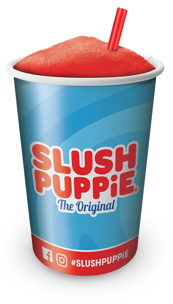 A SLUSH PUPPiE cup filled with cherry red slush